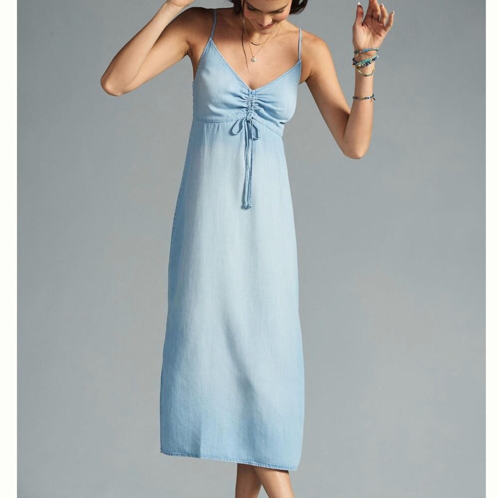 Anthropologie Cloth & Stone Midi Dress chambray blue adjustable western maxi XL